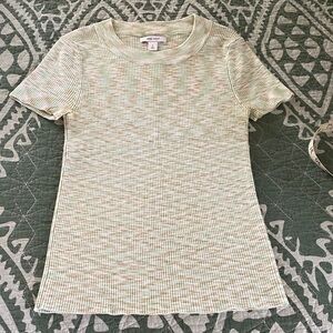 Nine West Light Green Ribbed Short Sleeve Tee